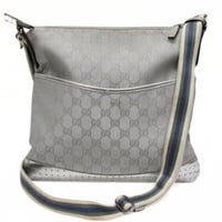 GUCCI Crossbody Shoulder Bag GG Canvas Silver #74470