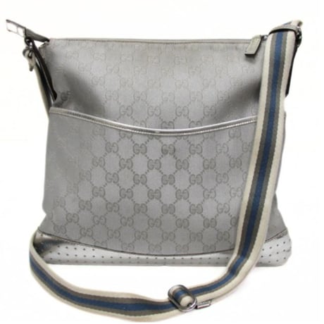 GUCCI Crossbody Shoulder Bag GG Canvas Silver #74470