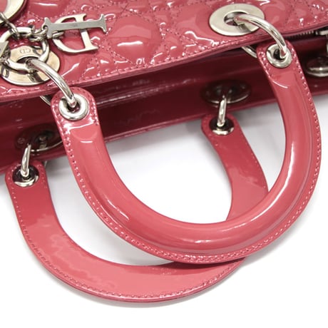 Christian Dior Large Lady Dior Handbag Cannage Patent Leather Pink #71832