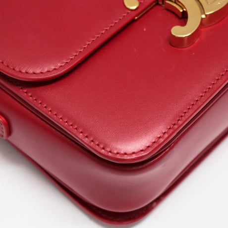 CELINE Teen Triomphe Shoulder Bag Calf Leather Red #74419