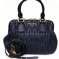 Miu Miu Matelasse Handbag Leather Navy #74610