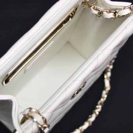 CHANEL Evening Box Bag Quilted Caviar White #74790