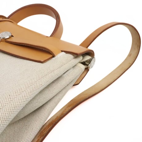 HERMES Herbag Ado PM Toile H Vache Hunter Leather Light Brown ＃18545