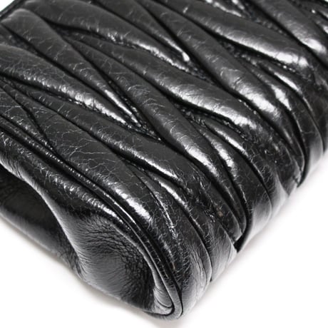 Miu Miu Matelasse Wrislet Clutch Bag Leather Black #74638