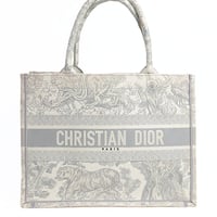 Christian Dior Medium Book Tote Bag Toile de Jouy Embroidery Canvas Grey #19368