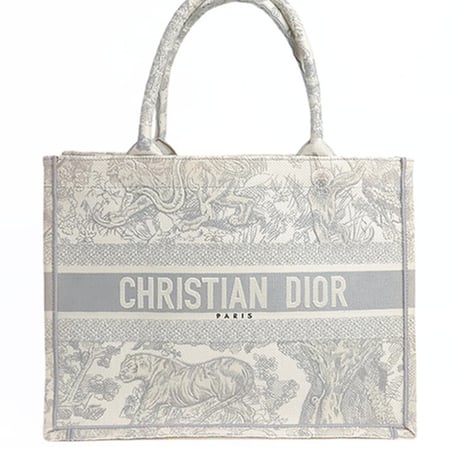 Christian Dior Medium Book Tote Bag Toile de Jouy Embroidery Canvas Grey #19368