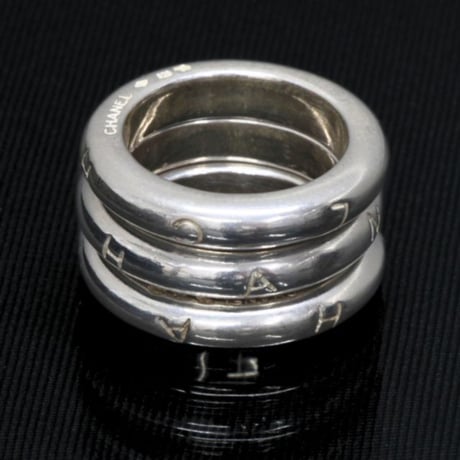 CHANEL CC Logo 3-Row Band Ring Sterling Silver 925 #74361