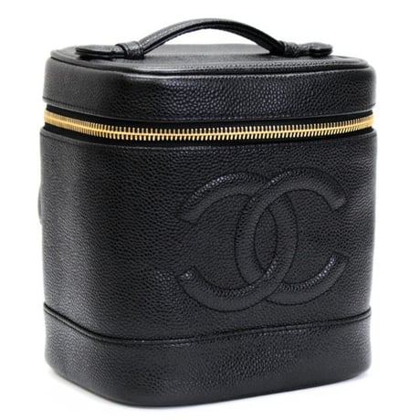 CHANEL CC Logo Vanity Bag Caviar Black #74781