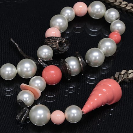 CHANEL Long Necklace Crystal Faux Pearl Silver-toned Pink 05C #72084