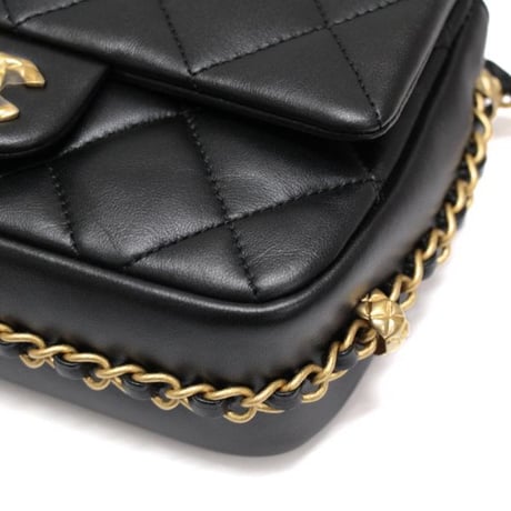 CHANEL Chain Around Mini Flap Bag Quilted Lambskin Black #75034