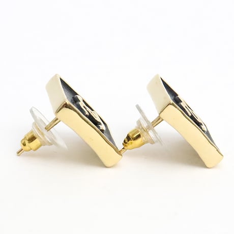 CHANEL CC Logo Square Pierced Earrings Gold-toned B23S  #19213