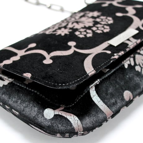 GUCCI Mini Flap Bag with Chain Velvet Paisley Black #74794