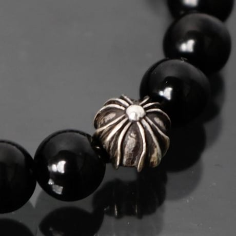 Chrome Hearts CH Cross 8mm Beaded Bracelet Black Tourmaline Turquoise #103459