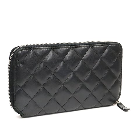 CHANEL Zip-around Wallet Quilted Lambskin Black #18821