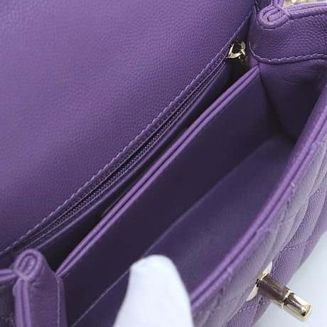 CHANEL Mini Coco Top Handle Flap Bag Quilted Caviar Purple #72531