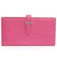 HERMES Bearn Soufflet Wallet Chevre Leather Fuchsia Pink #18991