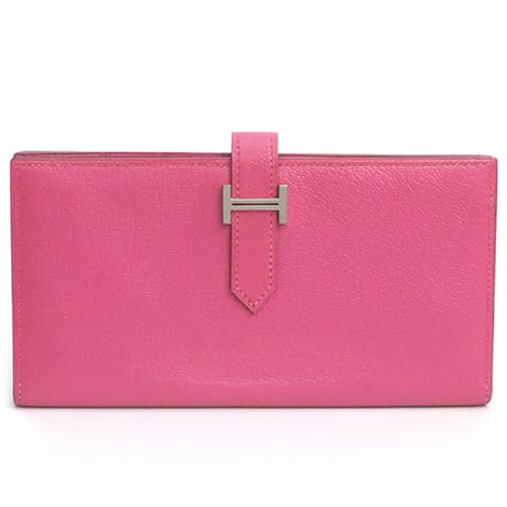 HERMES Bearn Soufflet Wallet Chevre Leather Fuchsia Pink #18991