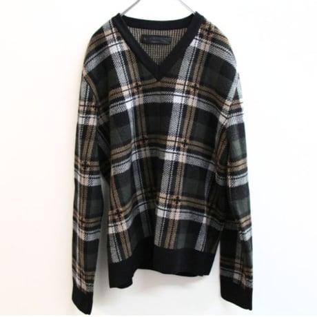 Chrome Hearts BIG CITY Check Pattern V-Neck Knit Jumper #30612