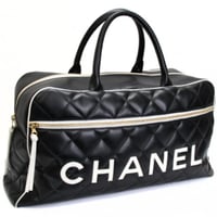 CHANEL Large Bowler Duffle Bag Quilted Leather Black #74564