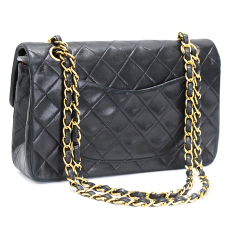 CHANEL Classic 23 Small Double Flap Bag Quilted Lambskin Black ＃73839