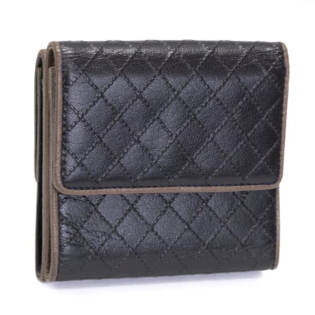 CHANEL CC Logo Trifold Wallet Wild Stitch Leather Navy Beige #748832