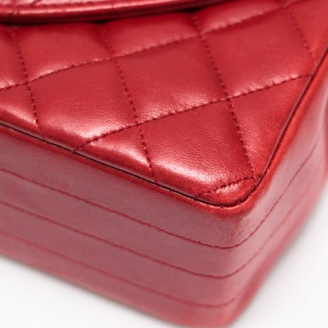 CHANEL Half Moon Flap Bag Quilted Lambskin Red ＃75025