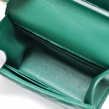 CHANEL Top Handle Flap Coin Purse with Chain Quilted Lambskin Green #74650
