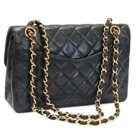 CHANEL Classic 23 Small Double Flap Bag Quilted Lambskin Black ＃74984
