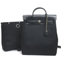 HERMES Herbag Ado PM Toile Officier Vache Hunter Leather Black ＃18372