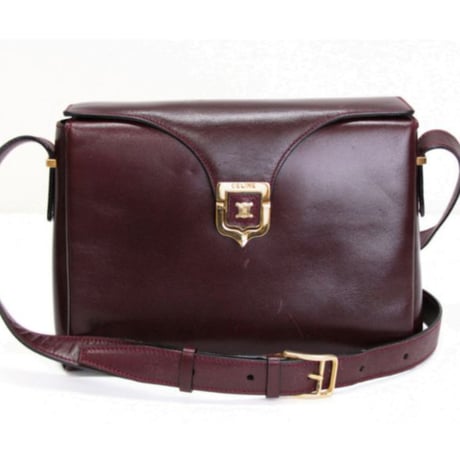 CELINE Horse Carriage Hardware Flap Shoulder Bag Leather Burgundy #75246