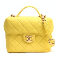 CHANEL Handy Box Vanity Bag Quilted Caviar Yellow #19221