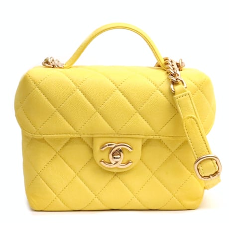 CHANEL Handy Box Vanity Bag Quilted Caviar Yellow #19221