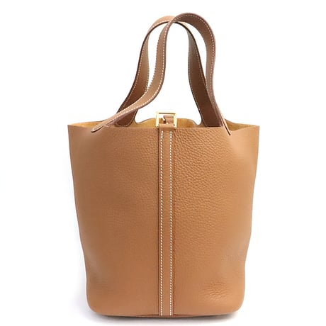 HERMES Picotin Lock MM Handbag Taurillon Clemence Leather Gold #19242