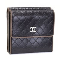CHANEL CC Logo Trifold Wallet Wild Stitch Leather Navy Beige #748832