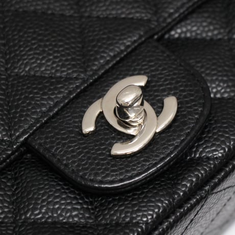CHANEL Mini Square Flap Bag Quilted Caviar Black #72908