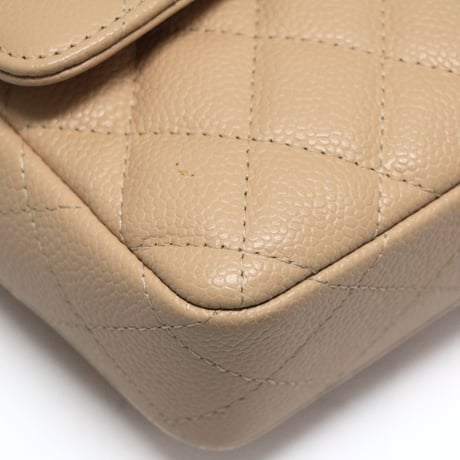 CHANEL East West Flap Bag Quilted Caviar Beige ＃73023
