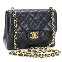 CHANEL Mini Square Flap Bag Quilted Lambskin Black #75024