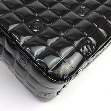 CHANEL Chocolate Bar Tote Bag Quilted Patent Black #75240
