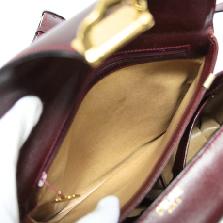 CELINE Horse Carriage Hardware Flap Shoulder Bag Leather Burgundy #75246