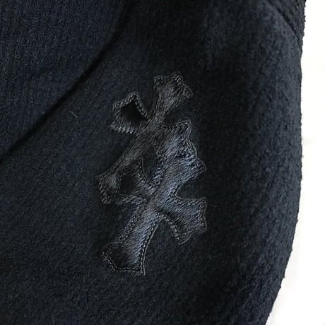 Chrome Hearts Pony Hair Cross Patched V-Neck Cashmere Sweater Black ＃101529