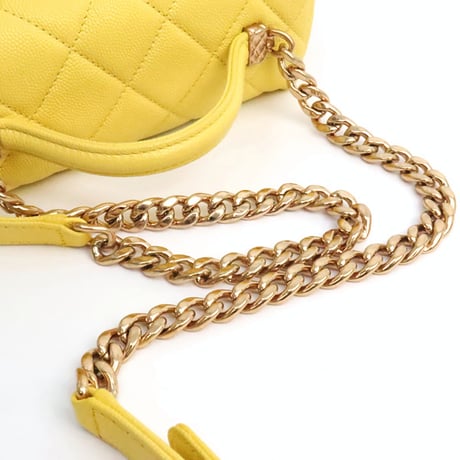 CHANEL Handy Box Vanity Bag Quilted Caviar Yellow #19221