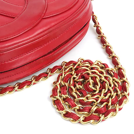 CHANEL Oval Camera Bag with Tassel Charm Lambskin Red #75238