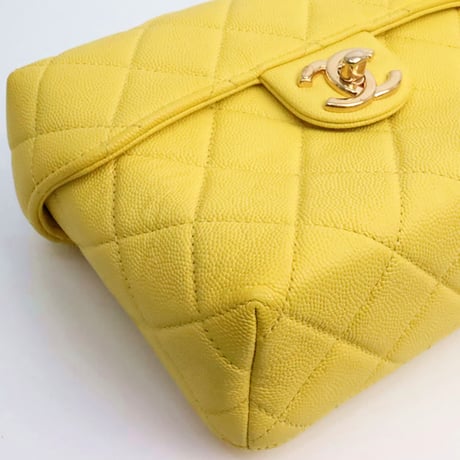 CHANEL Handy Box Vanity Bag Quilted Caviar Yellow #19221