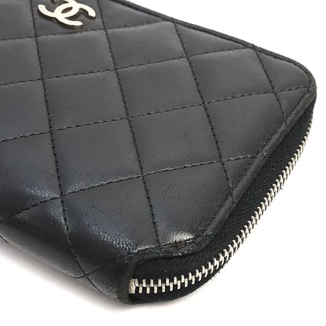 CHANEL Zip-around Wallet Quilted Lambskin Black #18821