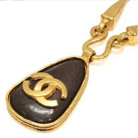 CHANEL Vintage CC Logo Pendant Necklace Stone Gold-toned 97A #72478