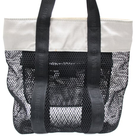 CHANEL Sports Line Shoppoing Mesh Tote Bag Nylon Gray Black #74407