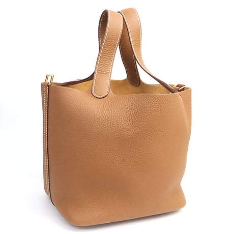 HERMES Picotin Lock MM Handbag Taurillon Clemence Leather Gold #19242