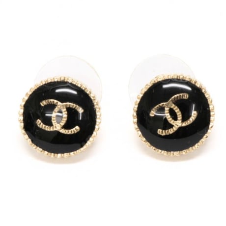 CHANEL CC Logo Button Pierced Earrings Gold-toned A21V #75105
