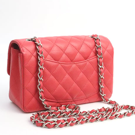 CHANEL Mini Rectangular Flap Bag Quilted Caviar Red ＃19220