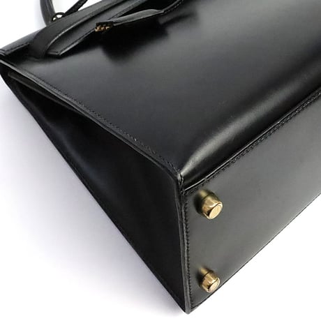 HERMES Sellier Kelly 32 Handbag Boxcalf Leather Black ＃19302